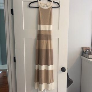 Sleeveless Striped Maxi Dress in Neutral Tones